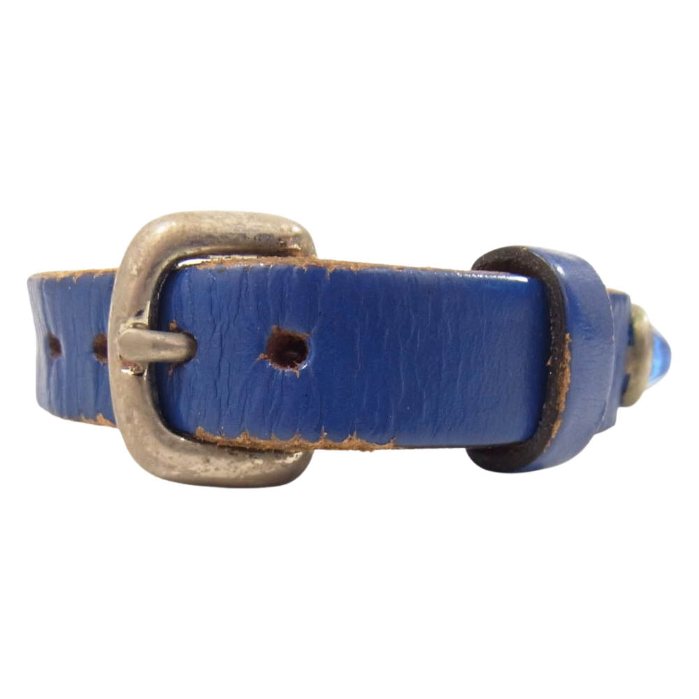 WOLF'S HEAD ウルフズヘッド 15mm スタッズ レザー ブレスレット ブルー ベージュ ブルー系【中古】