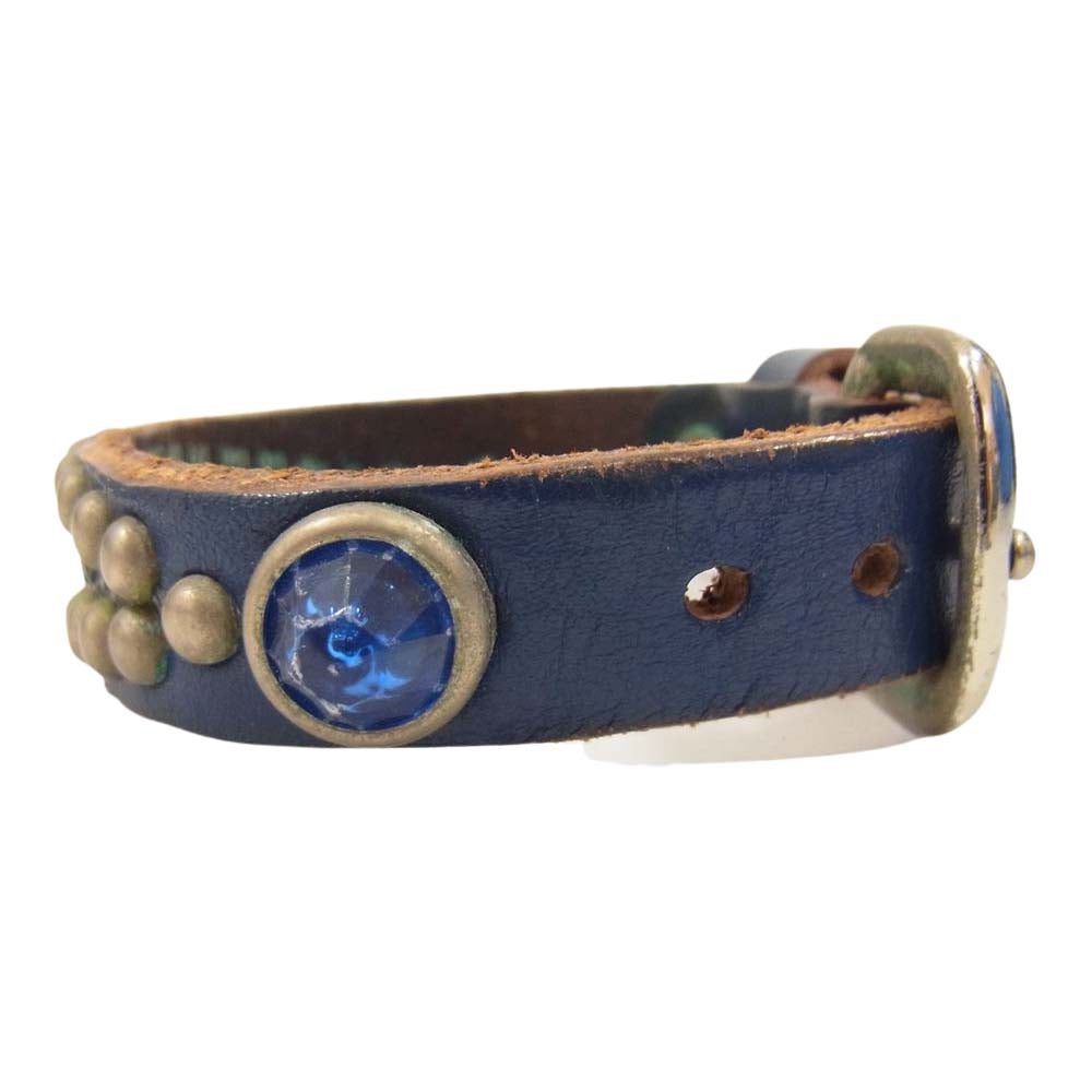 WOLF'S HEAD ウルフズヘッド 15mm スタッズ レザー ブレスレット ブルー ブラック ブルー系【中古】