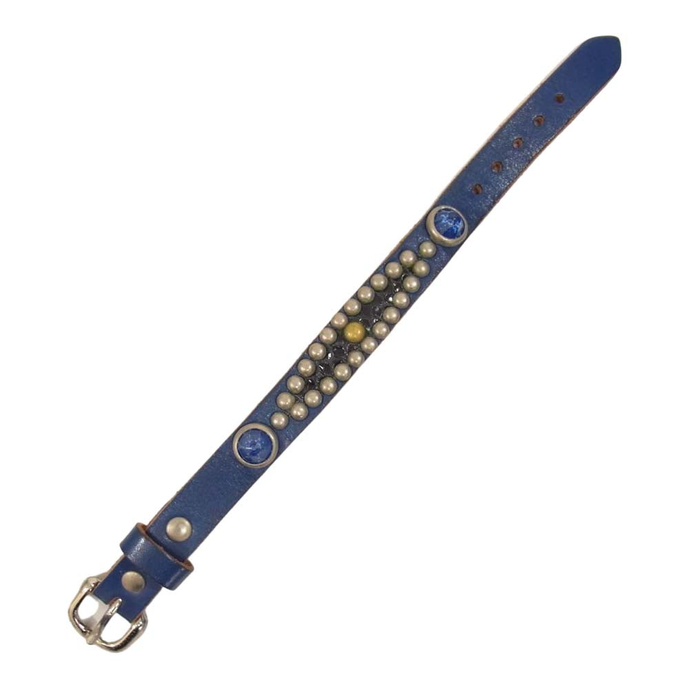 WOLF'S HEAD ウルフズヘッド 15mm スタッズ レザー ブレスレット ブルー ブラック ブルー系【中古】