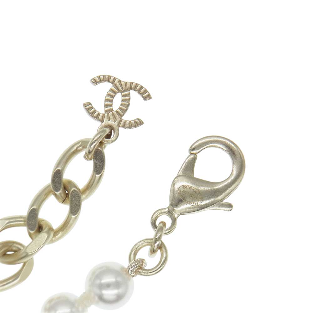 CHANEL シャネル A22K ココマーク ラインストーン フェイクパール チョーカー ネックレス ゴールド系 ホワイト系【中古】
