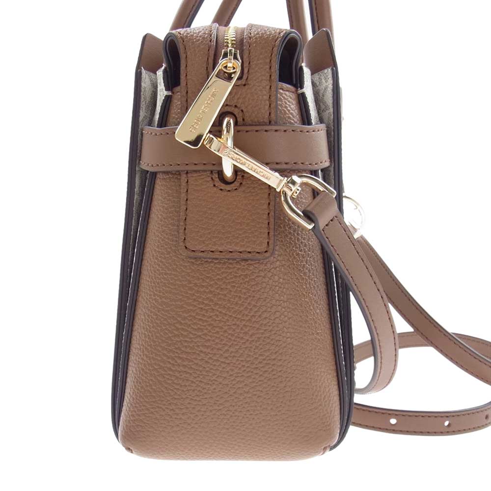 Michael Kors マイケルコース 35F2GM9S1B2605 MERCER MKシグネチャー トップジップ ベルテッド サッチェル スモール 2Way ハンド ショルダー バッグ ブラウン系 ホワイト系【新古品】【未使用】【中古】