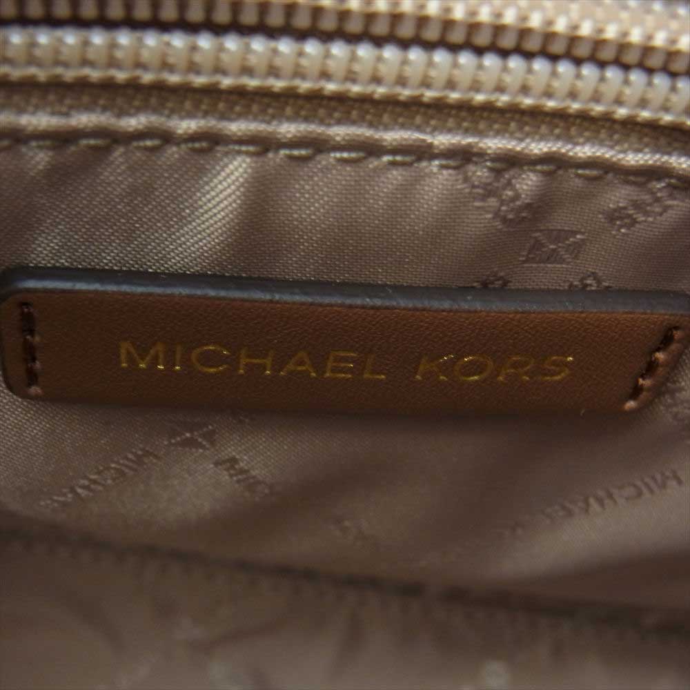 Michael Kors マイケルコース 35F2GM9S1B2605 MERCER MKシグネチャー トップジップ ベルテッド サッチェル スモール 2Way ハンド ショルダー バッグ ブラウン系 ホワイト系【新古品】【未使用】【中古】