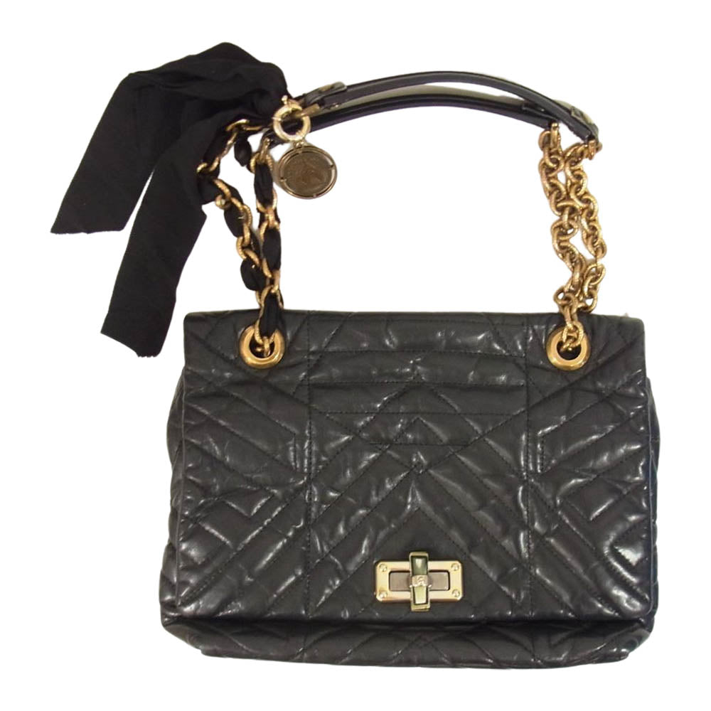 LANVIN ランバン イタリア製 キルティング レザー 2Way ハンド チェーン ショルダー バッグ ブラック系【中古】