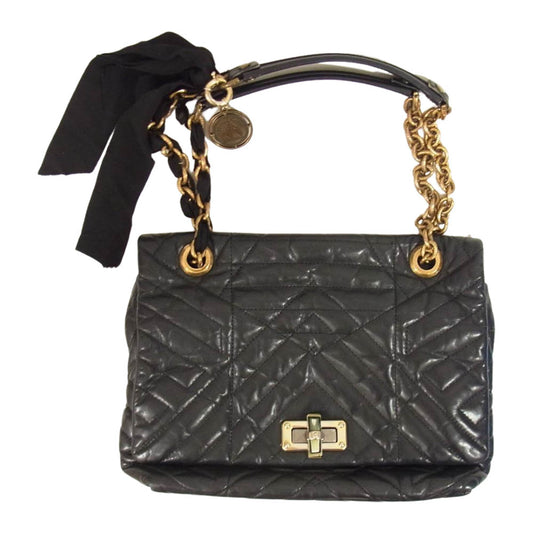 LANVIN ランバン イタリア製 キルティング レザー 2Way ハンド チェーン ショルダー バッグ ブラック系【中古】