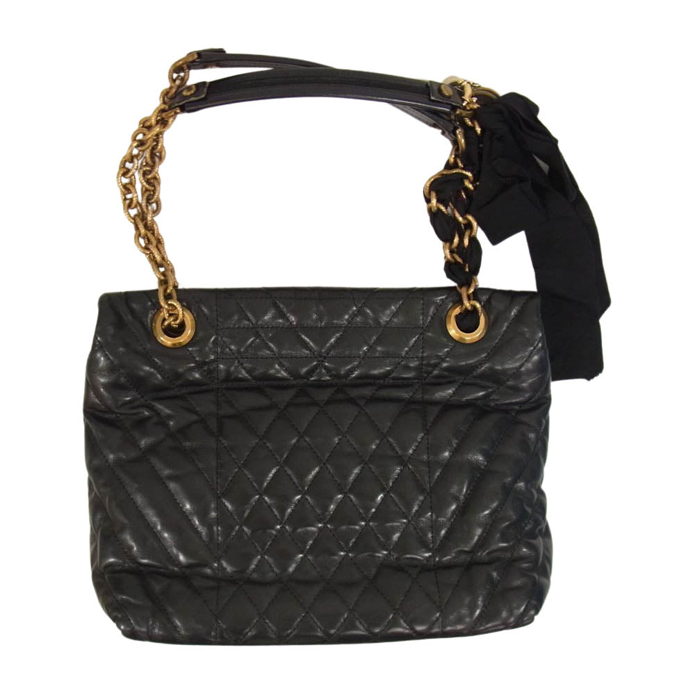 LANVIN ランバン イタリア製 キルティング レザー 2Way ハンド チェーン ショルダー バッグ ブラック系【中古】