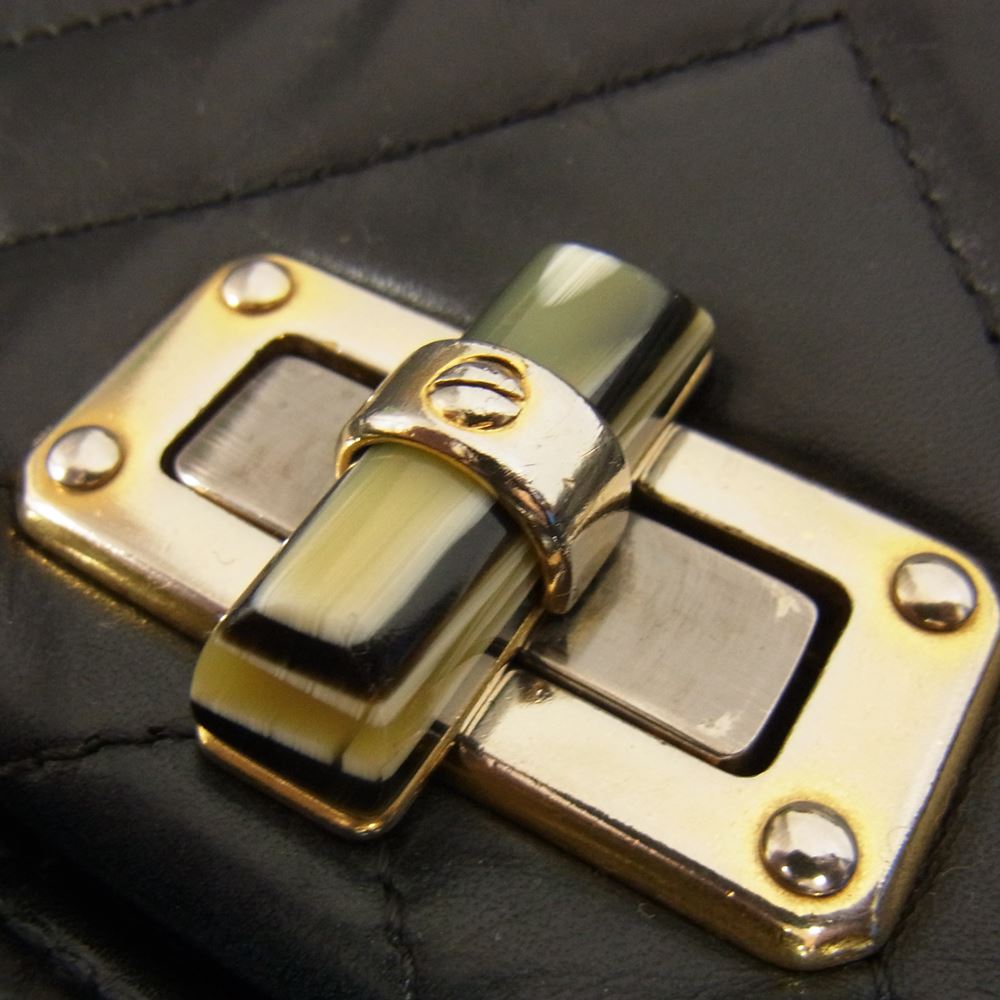 LANVIN ランバン イタリア製 キルティング レザー 2Way ハンド チェーン ショルダー バッグ ブラック系【中古】