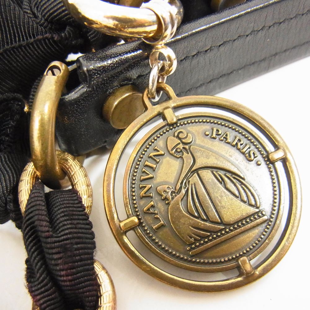 LANVIN ランバン イタリア製 キルティング レザー 2Way ハンド チェーン ショルダー バッグ ブラック系【中古】