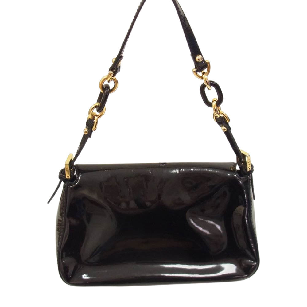 FENDI フェンディ パテント エナメル レザー ハンド バッグ ブラック系【中古】