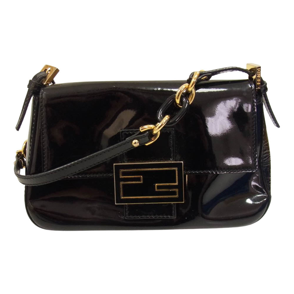 FENDI フェンディ パテント エナメル レザー ハンド バッグ ブラック系【中古】