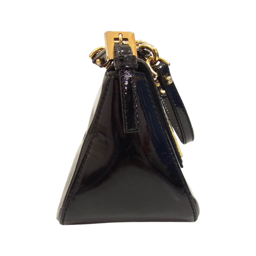 FENDI フェンディ パテント エナメル レザー ハンド バッグ ブラック系【中古】