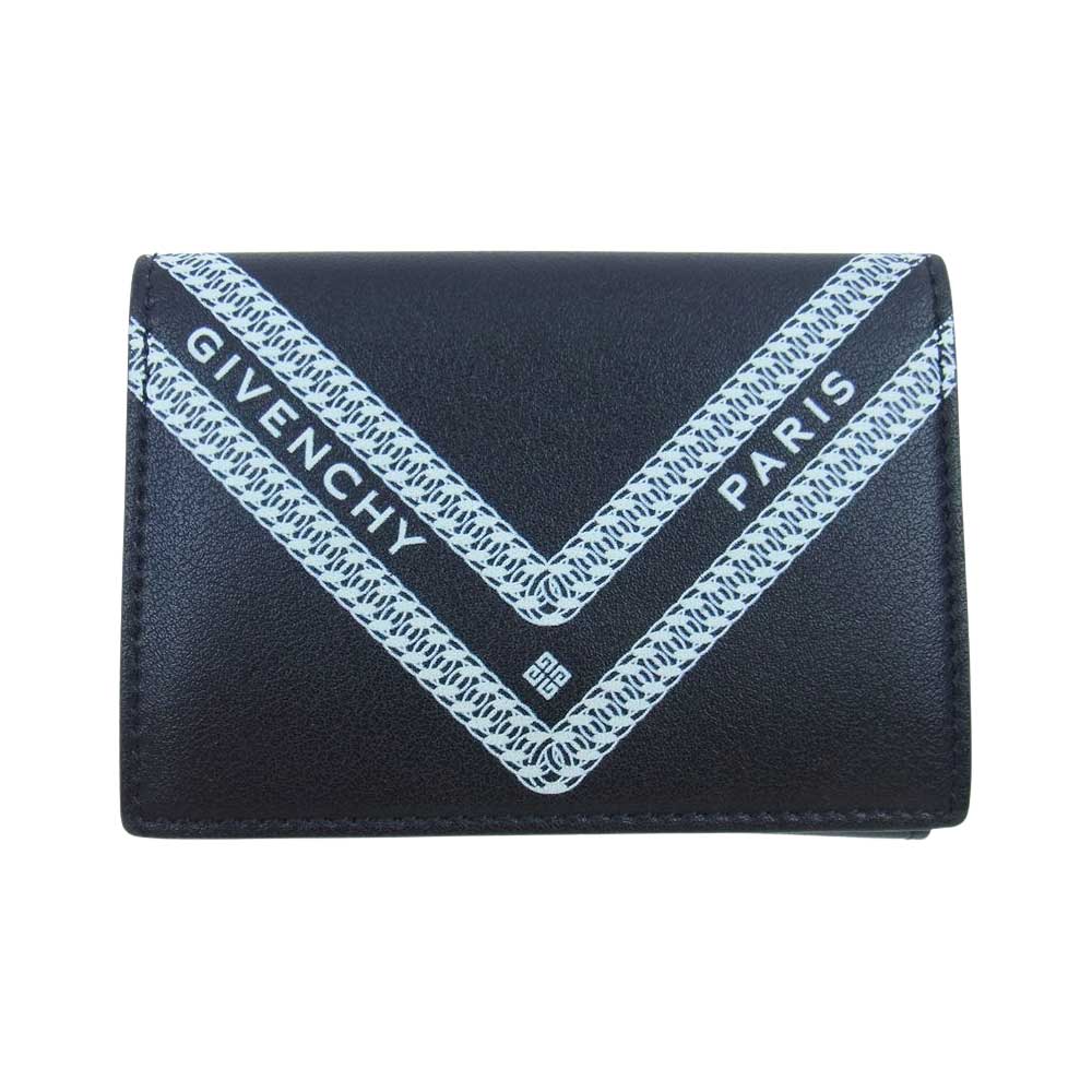 GIVENCHY ジバンシィ チェーン ロゴ プリント 三つ折り 財布 ウォレット ブラック系【中古】
