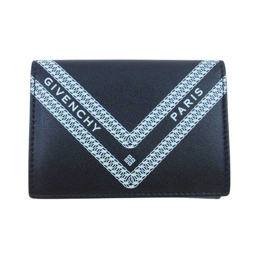 GIVENCHY ジバンシィ チェーン ロゴ プリント 三つ折り 財布 ウォレット ブラック系【中古】