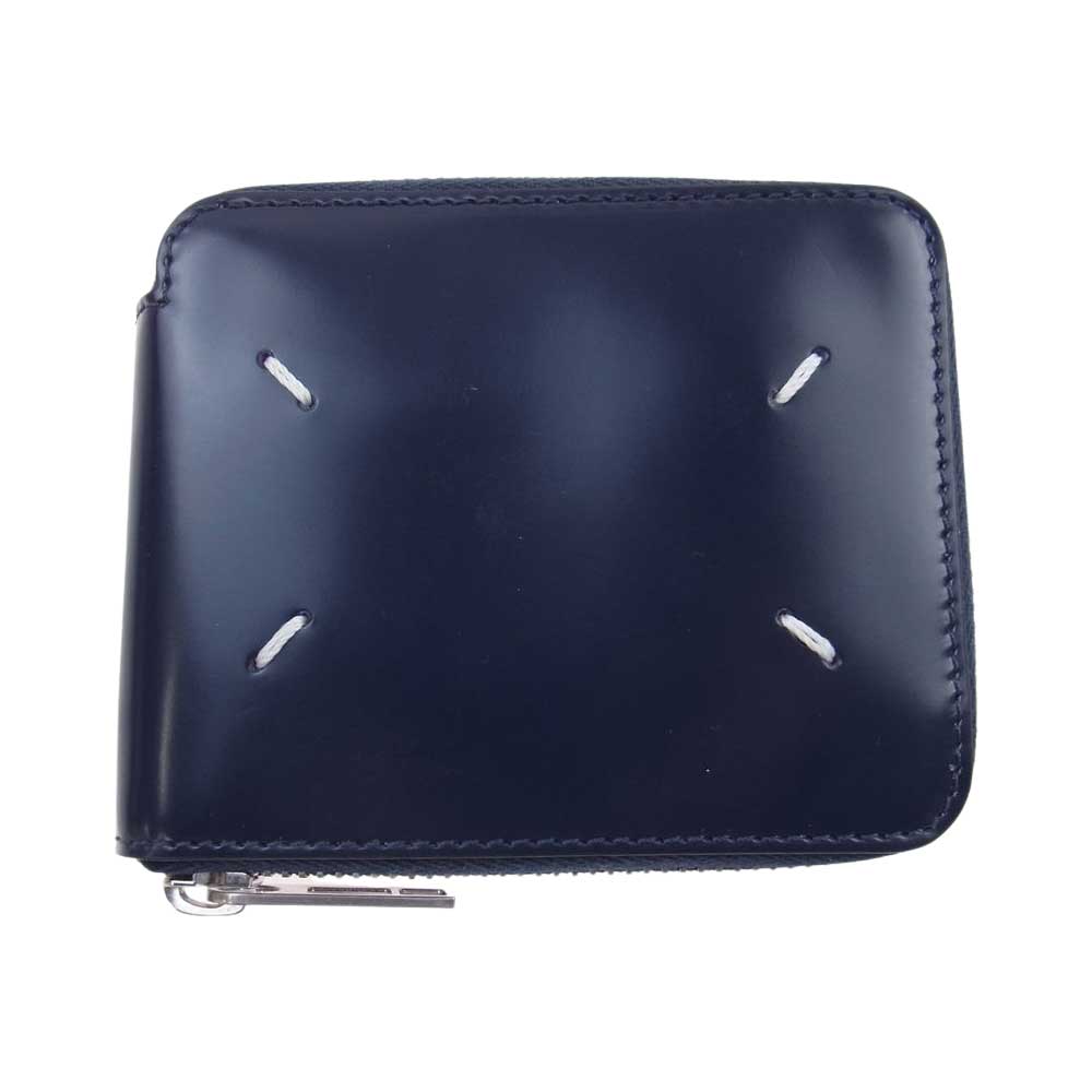 MAISON MARGIELA メゾンマルジェラ S55UI0292 P2714 ZIP AROUND BI-FOLD WALLET ジップ アラウンド コンパクト ウォレット ネイビー系【極上美品】【中古】