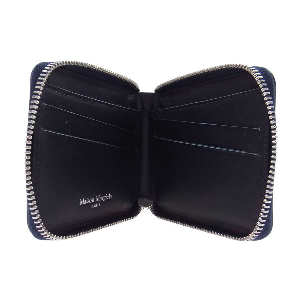 MAISON MARGIELA メゾンマルジェラ S55UI0292 P2714 ZIP AROUND BI-FOLD WALLET ジップ アラウンド コンパクト ウォレット ネイビー系【極上美品】【中古】