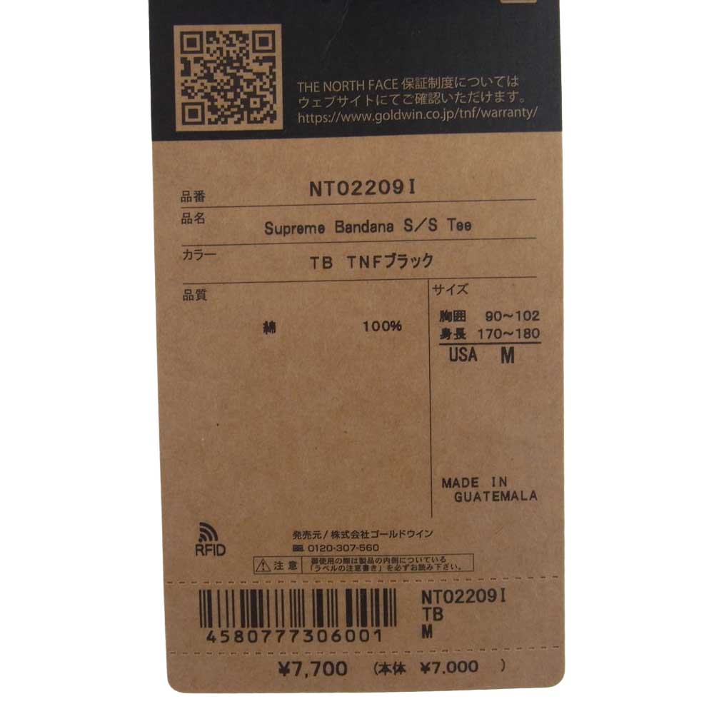 Supreme シュプリーム 22SS NT02209I × THE NORTH FACE ノースフェイス Bandana S/S Tee バンダナ プリント 半袖 Tシャツ ブラック系 M【新古品】【未使用】【中古】