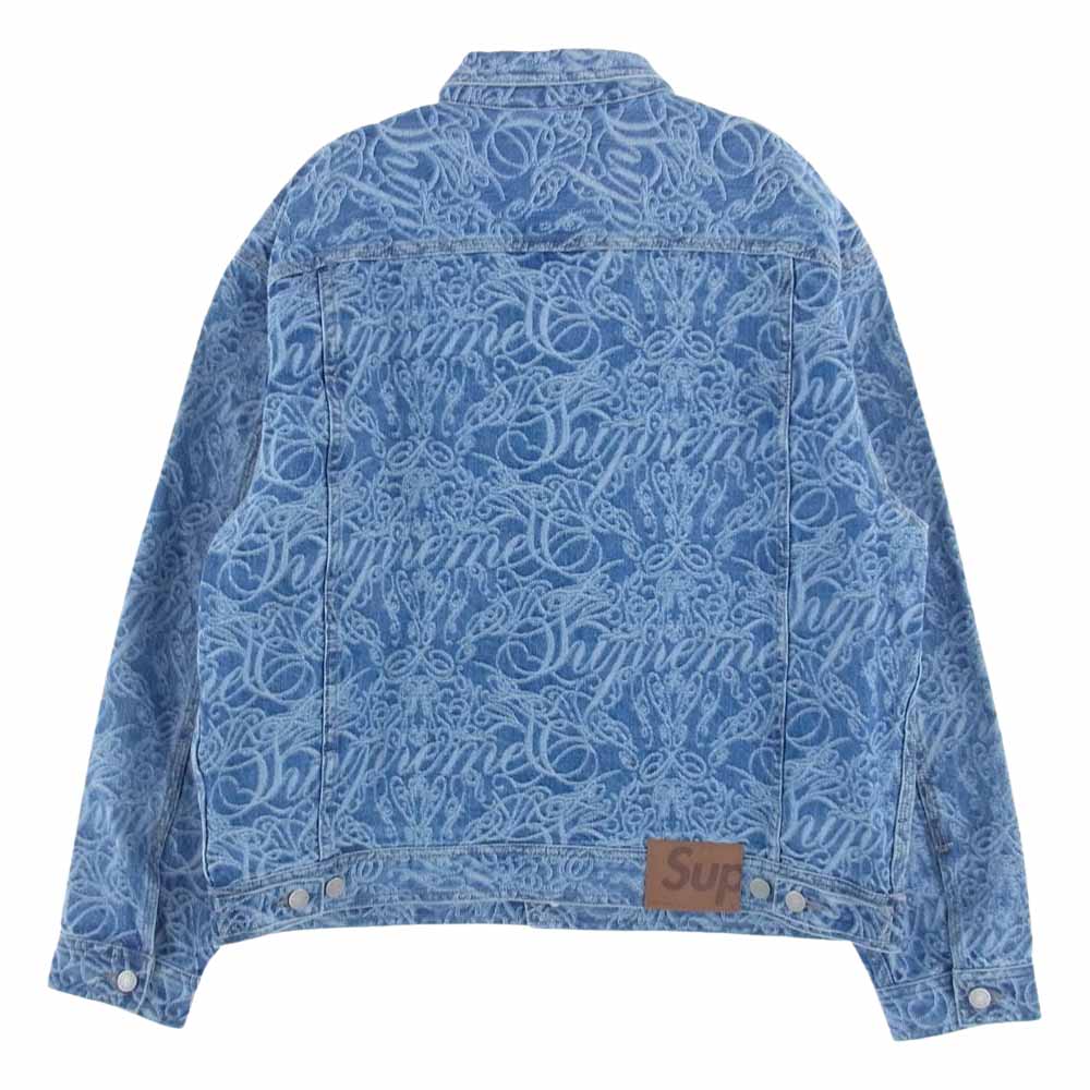 Supreme シュプリーム 22AW Script Jacquard Denim Trucker Jacket スクリプト ジャカード デニム トラック ジャケット ライトブルー系 L【極上美品】【中古】
