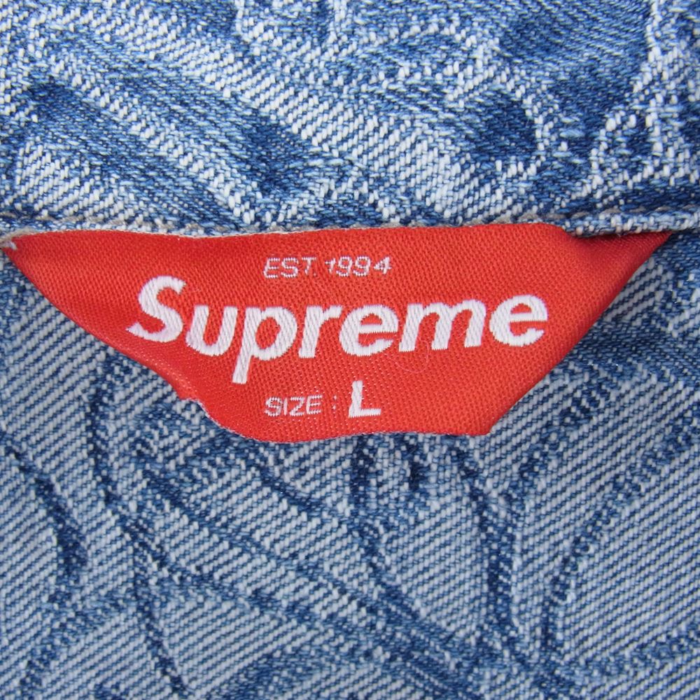 Supreme シュプリーム 22AW Script Jacquard Denim Trucker Jacket スクリプト ジャカード デニム トラック ジャケット ライトブルー系 L【極上美品】【中古】