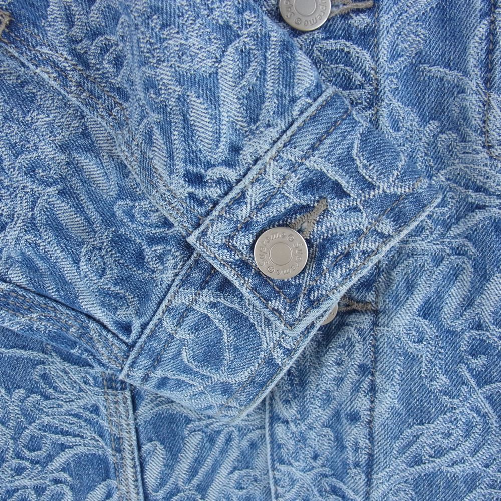 Supreme シュプリーム 22AW Script Jacquard Denim Trucker Jacket スクリプト ジャカード デニム トラック ジャケット ライトブルー系 L【極上美品】【中古】
