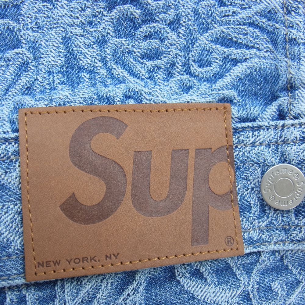 Supreme シュプリーム 22AW Script Jacquard Denim Trucker Jacket スクリプト ジャカード デニム トラック ジャケット ライトブルー系 L【極上美品】【中古】