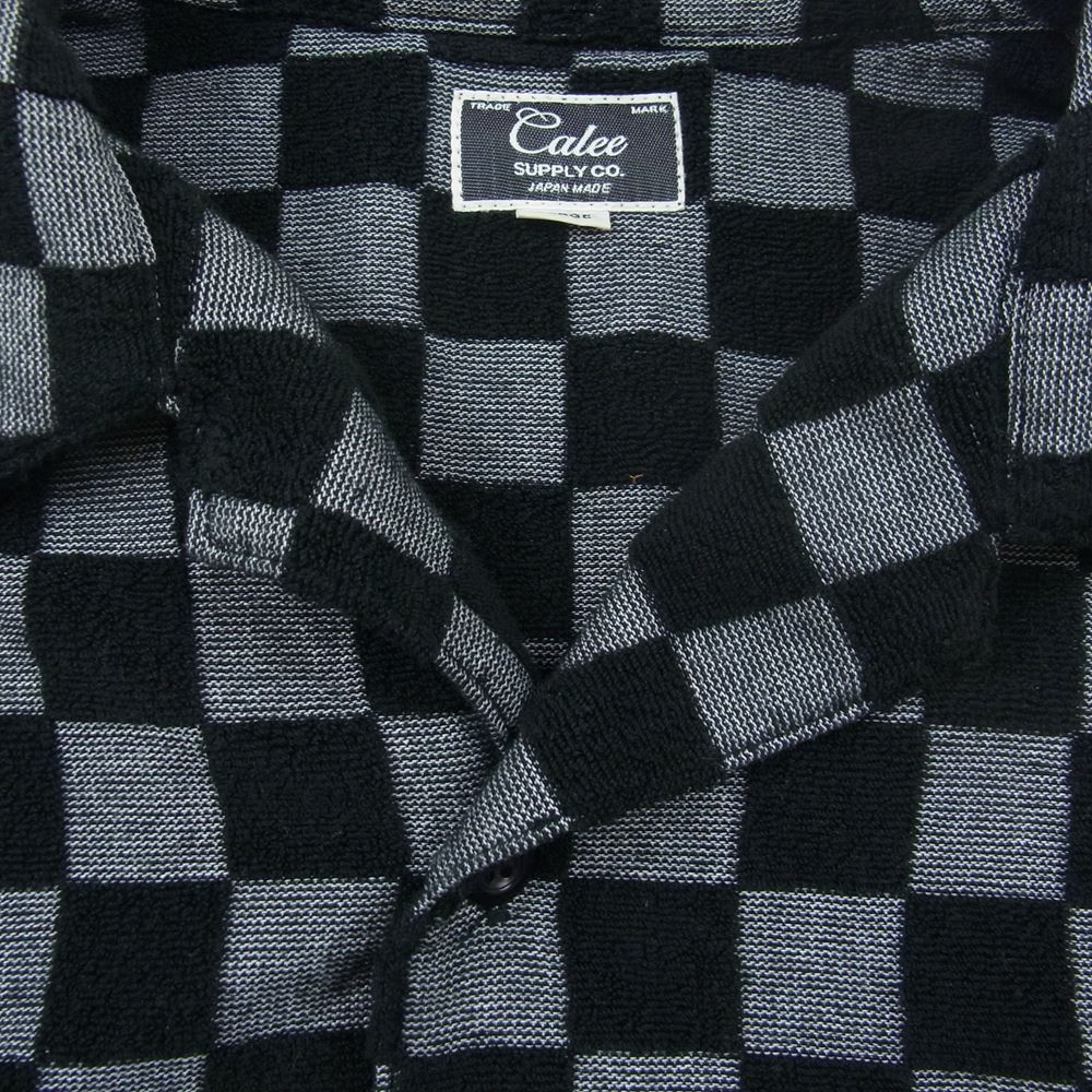 CALEE キャリー JACQUARD PILE CHECKER SHIRT ジャガード パイル チェッカー 半袖 シャツ ブラック系 L【中古】