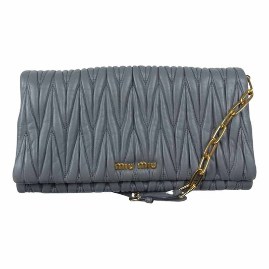 MIUMIU ミュウミュウ RP0345 ギャランティ付 MATELASSE マテラッセ チェーン 2Way クラッチ ショルダー バッグ グレー系【中古】