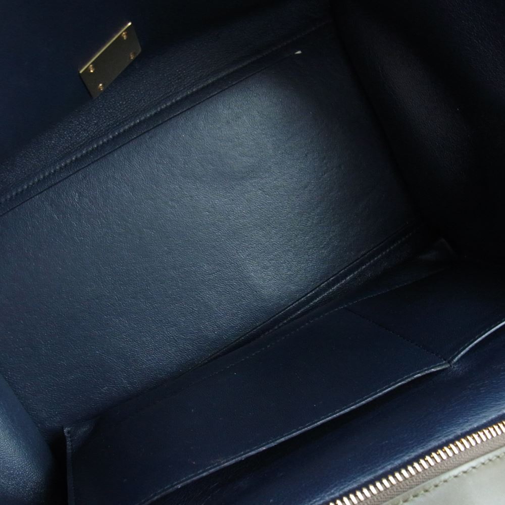 CELINE セリーヌ トラペーズ ミディアム スエード レザー 切替 フラップ ハンド バッグ カーキ系 ネイビー系 オフホワイト系【中古】