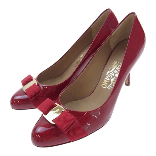 Salvatore Ferragamo サルヴァトーレフェラガモ CARLA 70 ヒール パンプス  レッド系 8.5【中古】