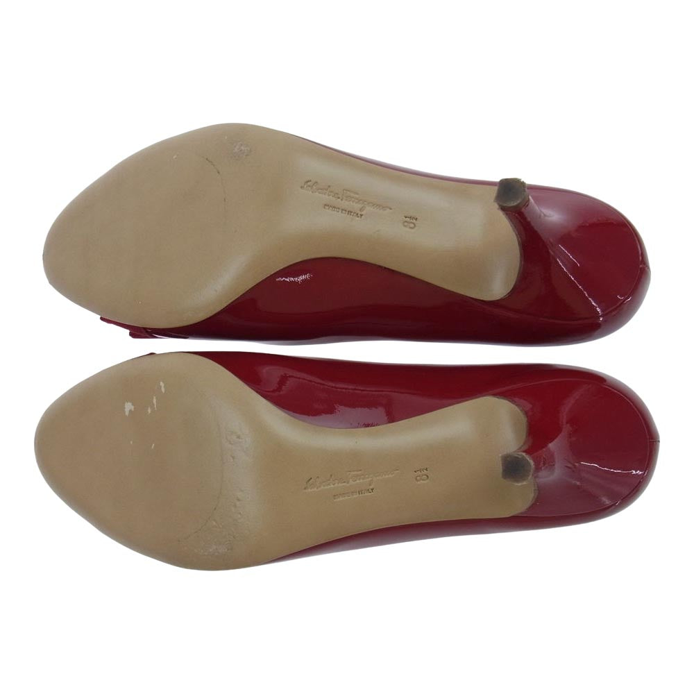 Salvatore Ferragamo サルヴァトーレフェラガモ CARLA 70 ヒール パンプス  レッド系 8.5【中古】