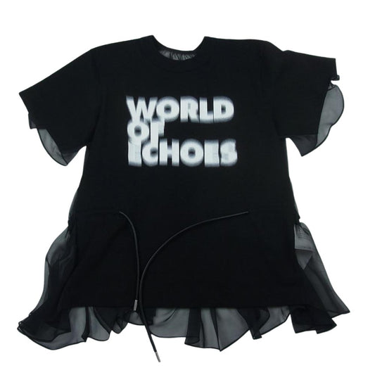 Sacai サカイ 21SS 21-05573 レースドッキング ドローコード 半袖 クルーネック Tシャツ ブラック ブラック系 2【美品】【中古】