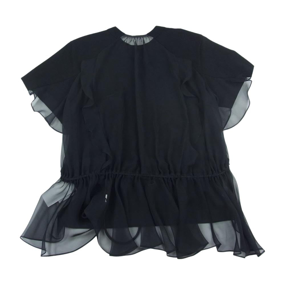 Sacai サカイ 21SS 21-05573 レースドッキング ドローコード 半袖 クルーネック Tシャツ ブラック ブラック系 2【美品】【中古】