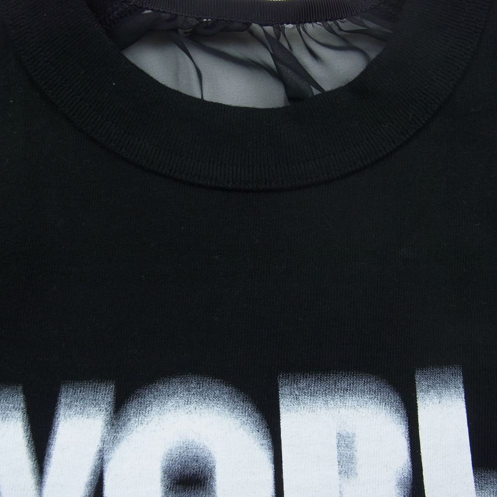 Sacai サカイ 21SS 21-05573 レースドッキング ドローコード 半袖 クルーネック Tシャツ ブラック ブラック系 2【美品】【中古】