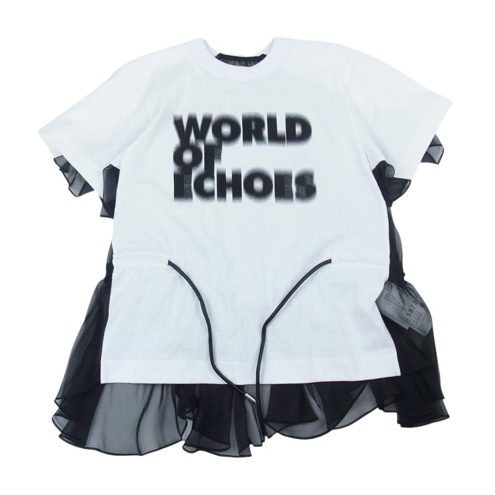 Sacai サカイ 21SS 21-05573 レースドッキング ドローコード 半袖 クルーネック Tシャツ ホワイト ホワイト系 2【美品】【中古】