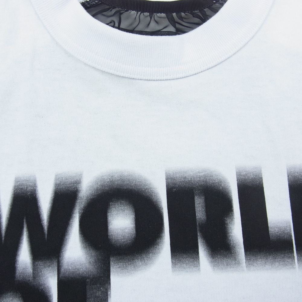 Sacai サカイ 21SS 21-05573 レースドッキング ドローコード 半袖 クルーネック Tシャツ ホワイト ホワイト系 2【美品】【中古】