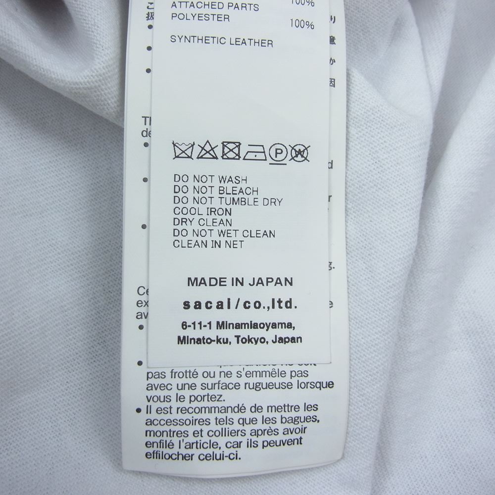 Sacai サカイ 21SS 21-05573 レースドッキング ドローコード 半袖 クルーネック Tシャツ ホワイト ホワイト系 2【美品】【中古】