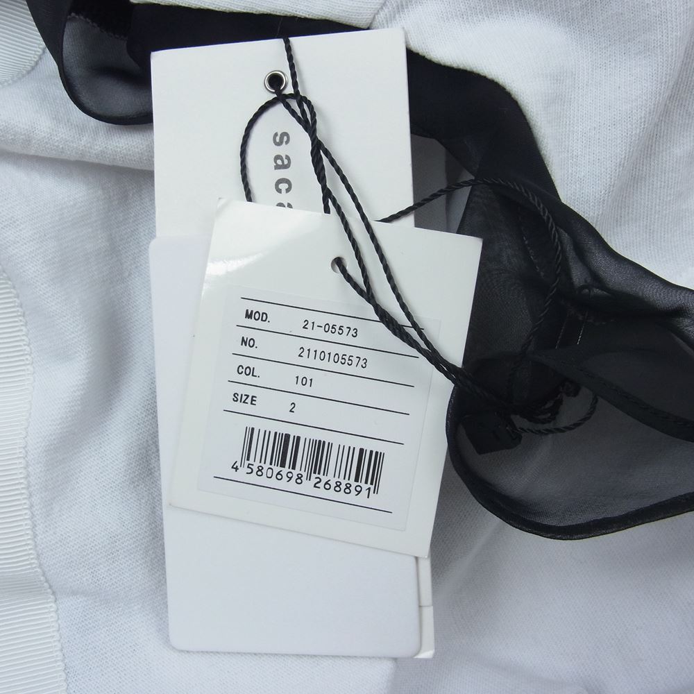 Sacai サカイ 21SS 21-05573 レースドッキング ドローコード 半袖 クルーネック Tシャツ ホワイト ホワイト系 2【美品】【中古】