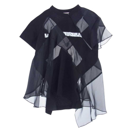 Sacai サカイ 21SS 21-05452 HWT JERSEY CHIFFON ASYM PULLOVER ジャージーシフォン アシメ プルオーバー 異素材切替 Tシャツ ブラック系 3【美品】【中古】
