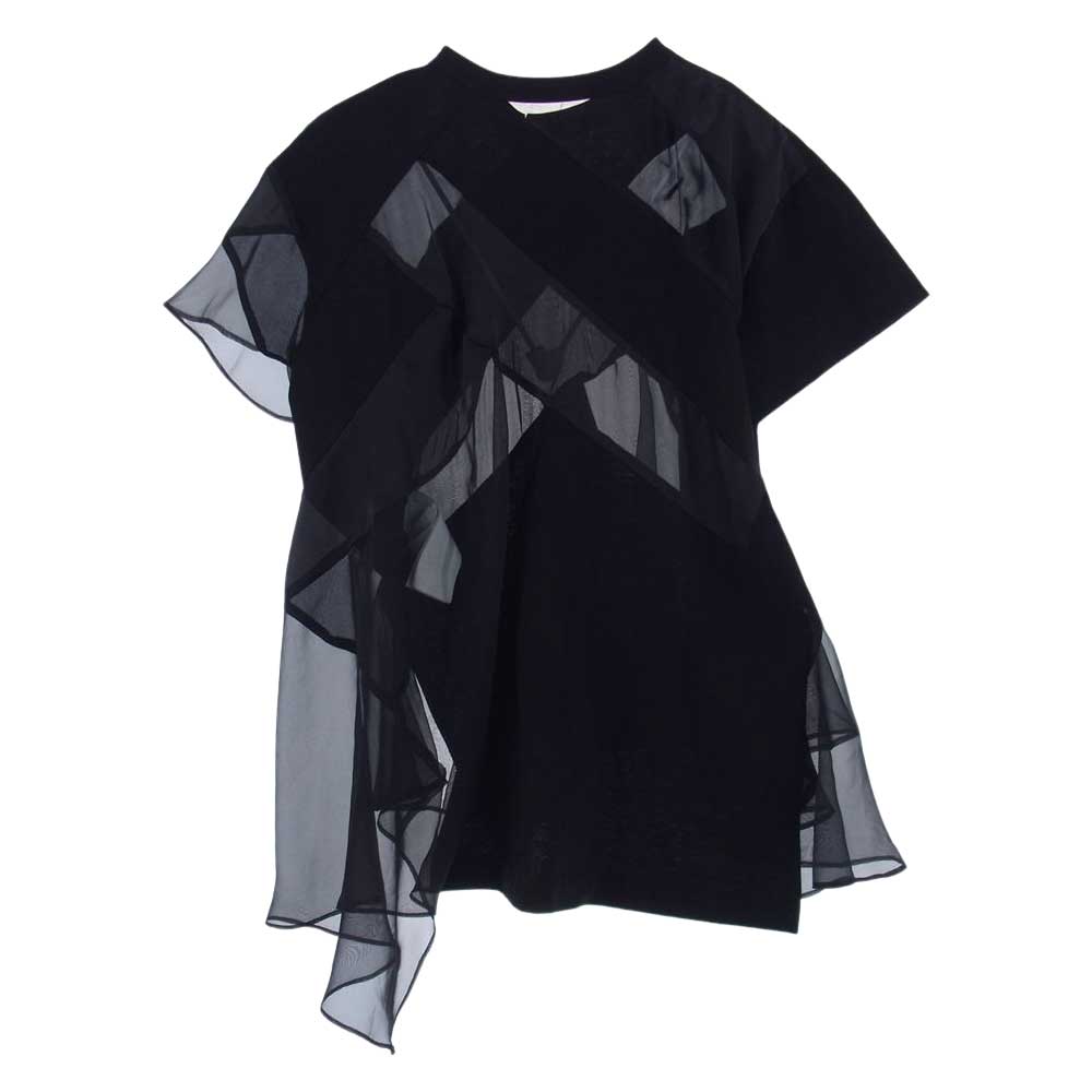 Sacai サカイ 21SS 21-05452 HWT JERSEY CHIFFON ASYM PULLOVER ジャージーシフォン アシメ プルオーバー 異素材切替 Tシャツ ブラック系 3【美品】【中古】