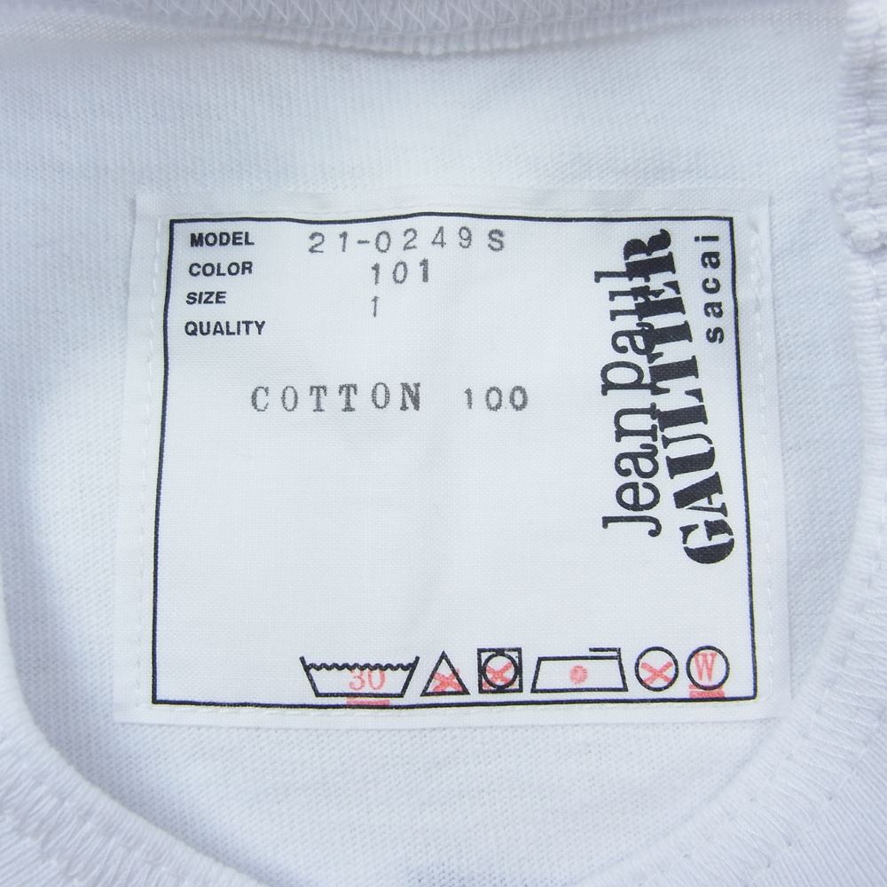 Sacai サカイ 21SS 21-0249S Jean Paul Gaultier ジャンポールゴルチエ Enfants Terribles Print T-Shirt プリント 半袖 Tシャツ ホワイト系 1【美品】【中古】