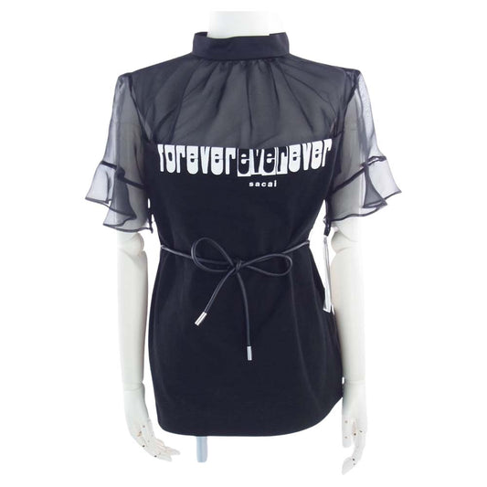 Sacai サカイ 22SS 22-06376 Forever Top フォーエバー シアードッキング シースルー切替 フリルデザイン 半袖 Tシャツ ブラック ブラック系 1【美品】【中古】