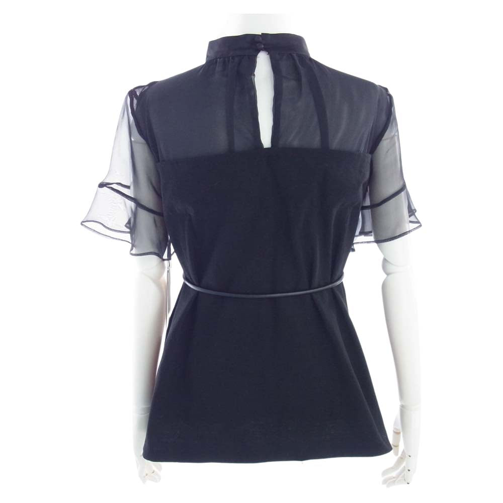 Sacai サカイ 22SS 22-06376 Forever Top フォーエバー シアードッキング シースルー切替 フリルデザイン 半袖 Tシャツ ブラック ブラック系 1【美品】【中古】