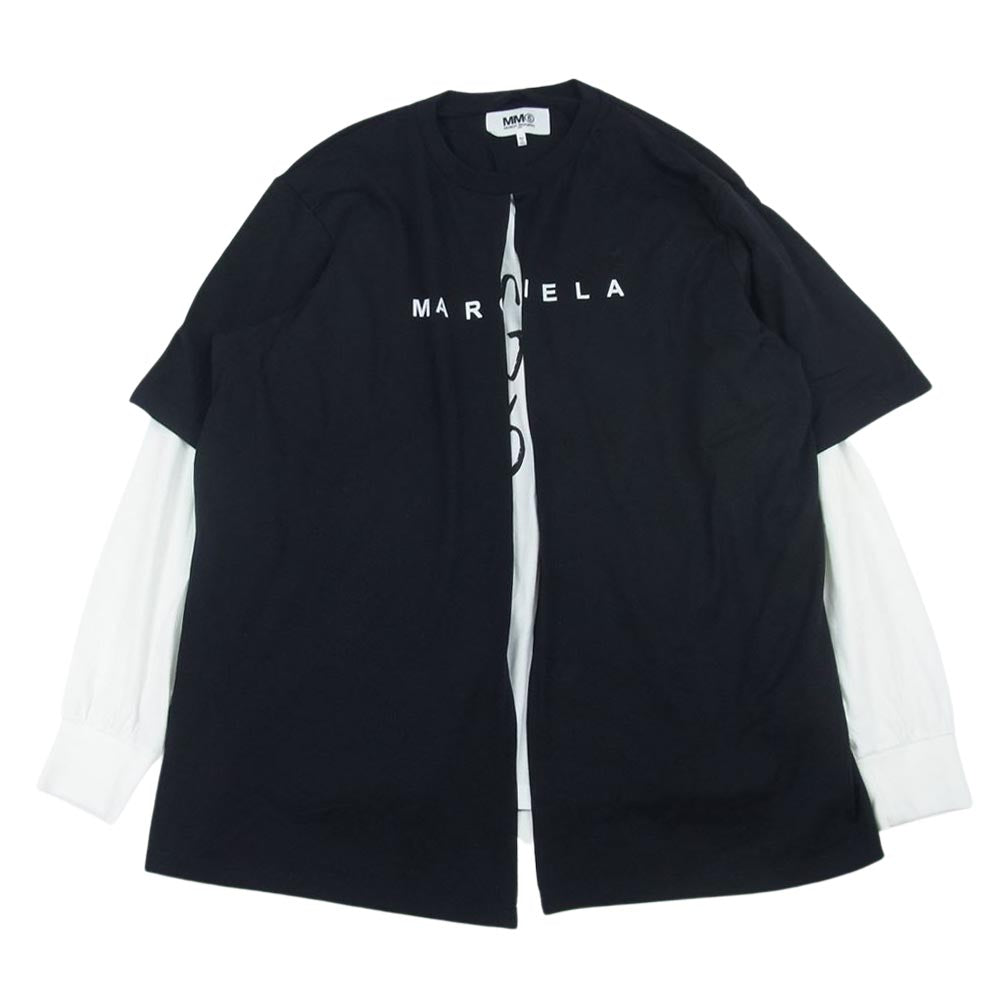 MARTIN MARGIELA マルタンマルジェラ 22SS S52GC0223 MM6 エムエムシックス LONG SLEEVE TEE ダブルロゴプリント レイヤー 長袖 Tシャツ ブラック系 M【美品】【中古】