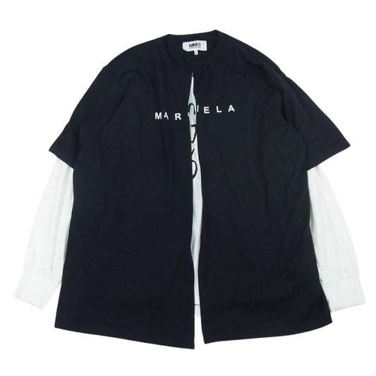 MARTIN MARGIELA マルタンマルジェラ 22SS S52GC0223 MM6 エムエムシックス LONG SLEEVE TEE ダブルロゴプリント レイヤー 長袖 Tシャツ ブラック系 M【美品】【中古】