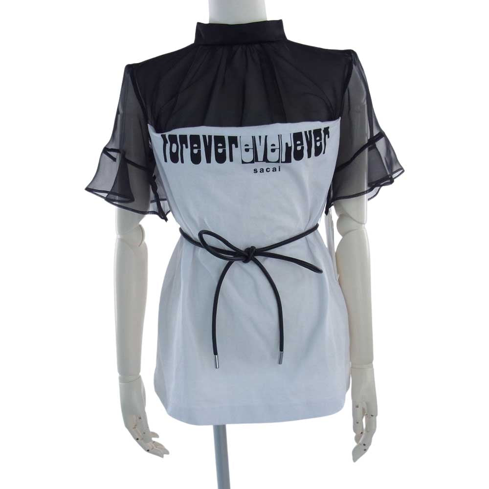 Sacai サカイ 22SS 22-06376 Forever Top フォーエバー シアードッキング シースルー切替 フリルデザイン 半袖 Tシャツ ホワイト ブラック系 ホワイト系 1【美品】【中古】