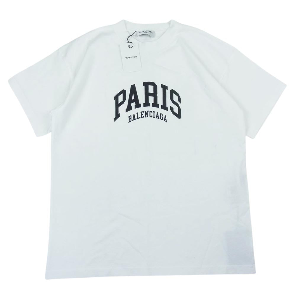 BALENCIAGA バレンシアガ 612965 CITIES PARIS パリ ロゴプリント オーバーサイズ 半袖 クルーネック Tシャツ ホワイト系 XS【極上美品】【中古】