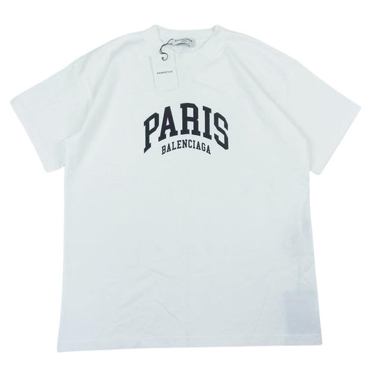 BALENCIAGA バレンシアガ 612965 CITIES PARIS パリ ロゴプリント オーバーサイズ 半袖 クルーネック Tシャツ ホワイト系 XS【極上美品】【中古】