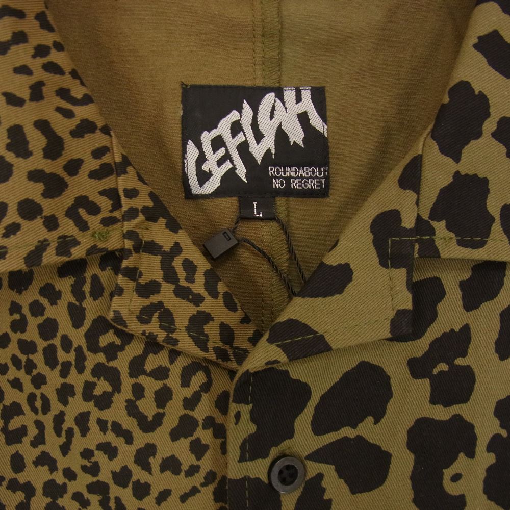 レフラー LP-SSH2028 レオパード 切替 ロゴ刺繍 オープンカラー 半袖 シャツ カーキ系 L【新古品】【未使用】【中古】
