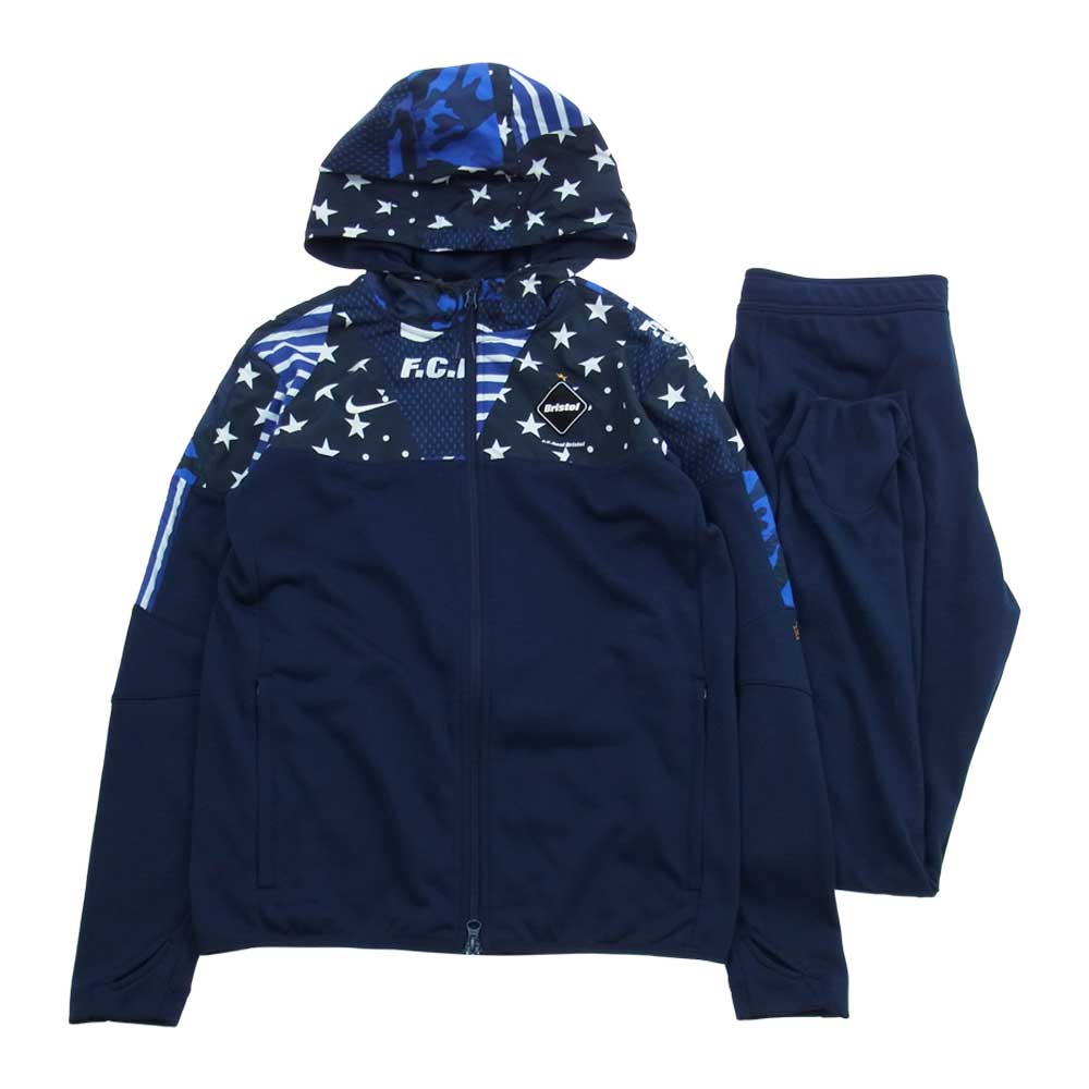 F.C.R.B. エフシーアールビー 16SS × NIKE ナイキ Dri-Fit Knit Fleece Hoody & Sweat Pants フーディ フリース ジャケット スウェット パンツ セットアップ ネイビー系 M【中古】