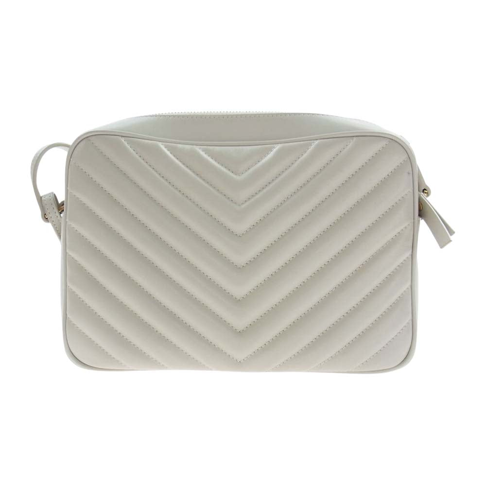 SAINT LAURENT サンローラン 574494 SAC MNG LOU M AVEC TASSELS ルー ミディアム Vステッチ レザー ショルダーバッグ ホワイト系【中古】