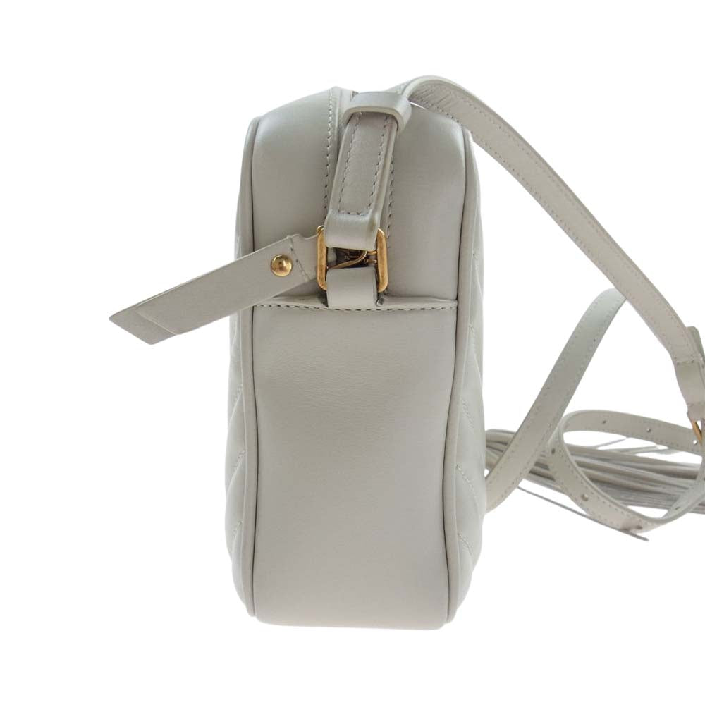 SAINT LAURENT サンローラン 574494 SAC MNG LOU M AVEC TASSELS ルー ミディアム Vステッチ レザー ショルダーバッグ ホワイト系【中古】