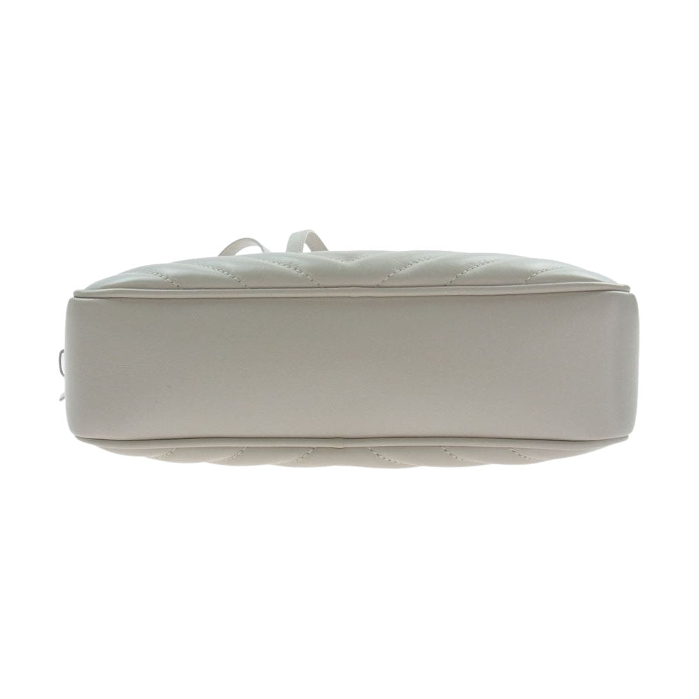 SAINT LAURENT サンローラン 574494 SAC MNG LOU M AVEC TASSELS ルー ミディアム Vステッチ レザー ショルダーバッグ ホワイト系【中古】